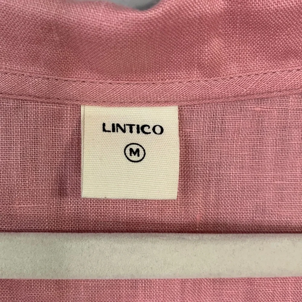 Lintico Pink European Linen Peter Pan collar split-vneck 3/4‎ sleeves. Size M - Picture 3 of 10
